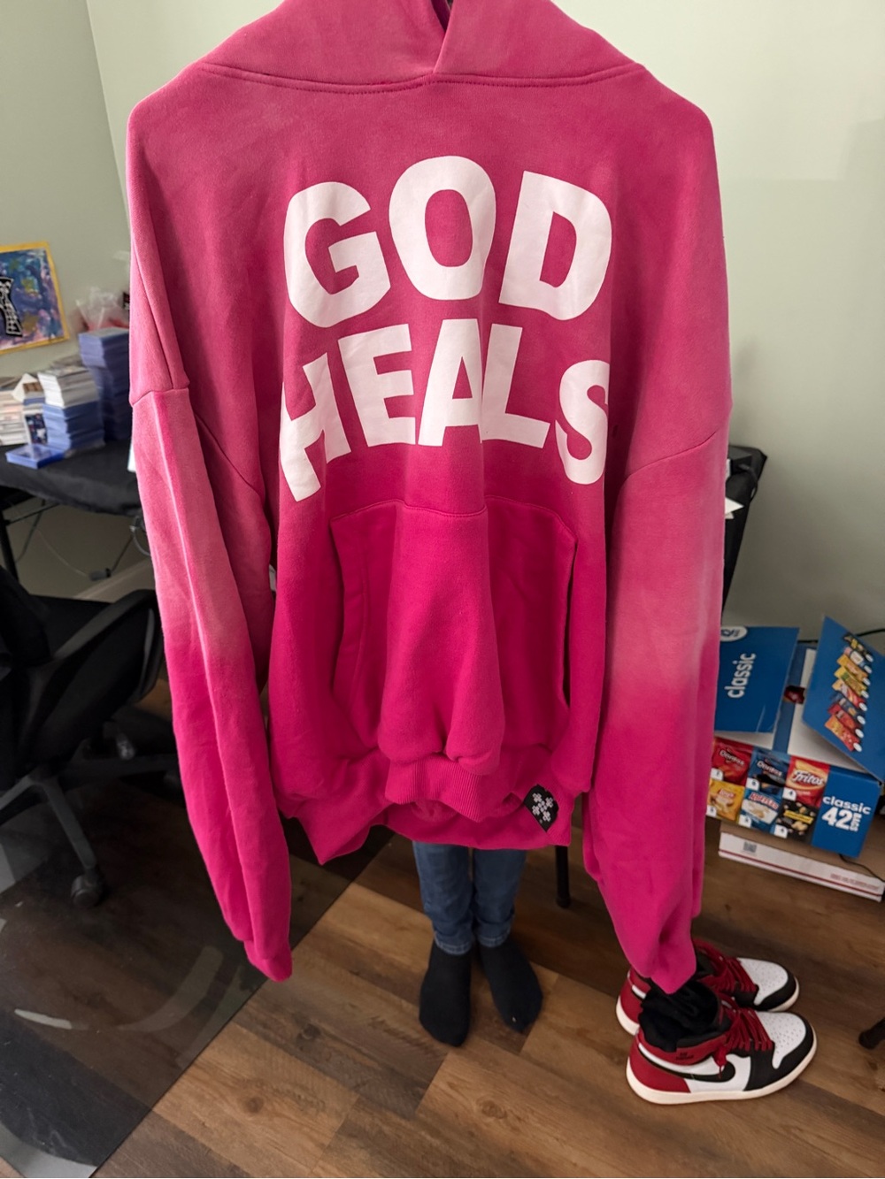 God Heals Pink Hoodie - Bold Pink Pullover Sweatshirt new no tags